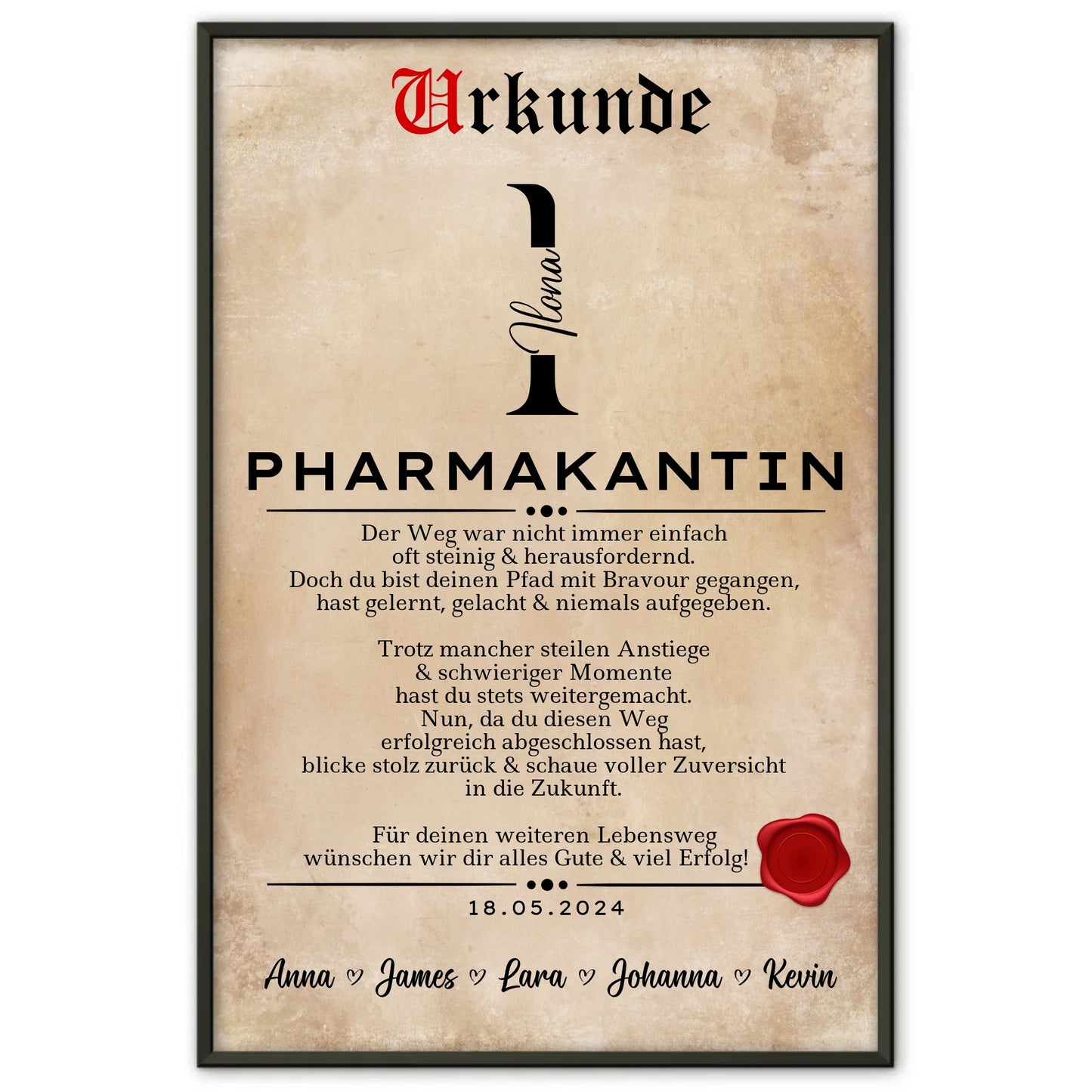 Geschenk Abschluss Ausbildung Poster Urkunde Pharmakantin