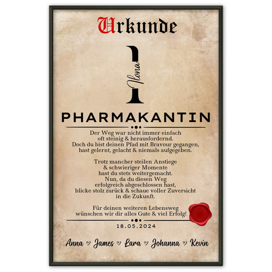 Geschenk Abschluss Ausbildung Poster Urkunde Pharmakantin