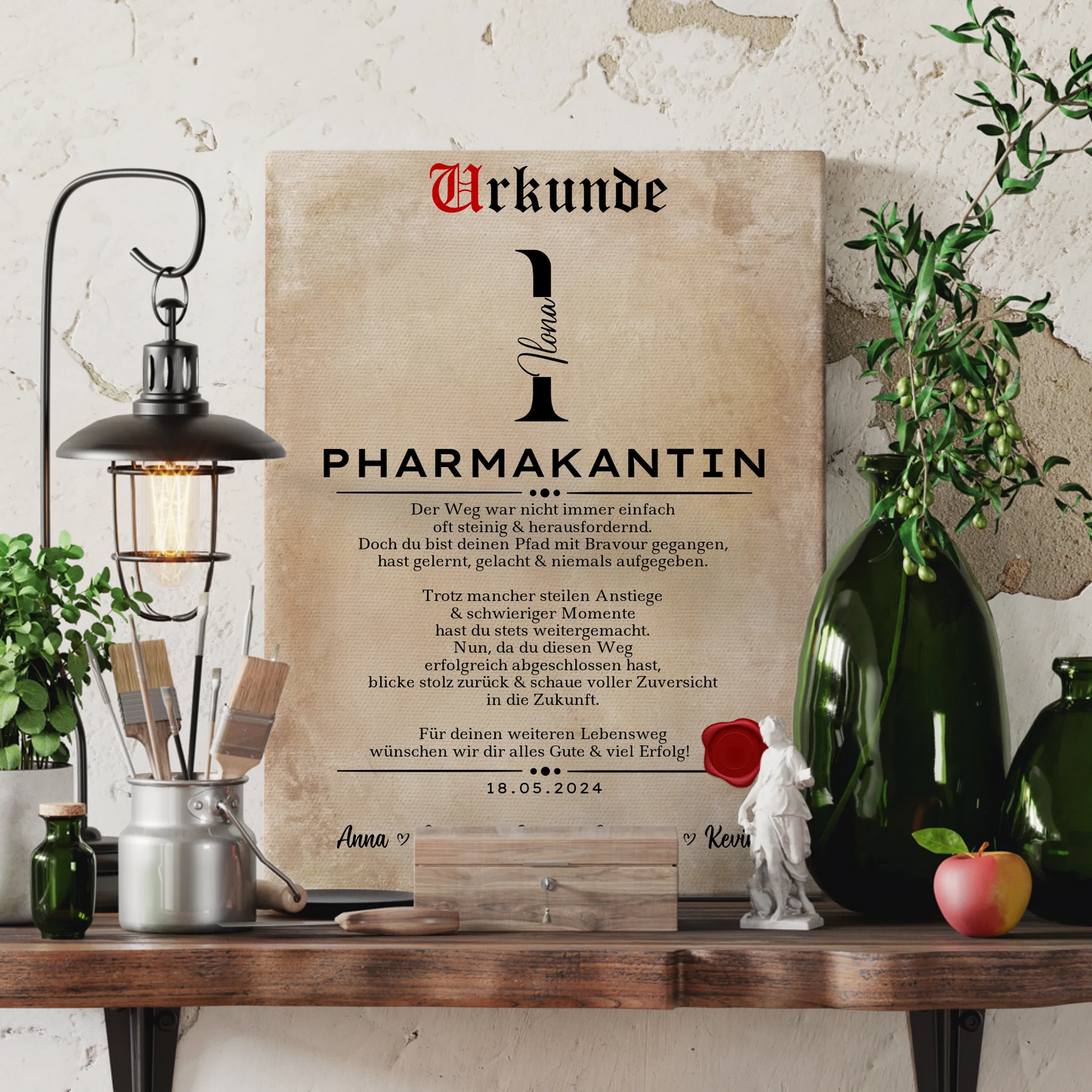 Geschenk Abschluss Ausbildung Pharmakantin Leinwand Urkunde 3