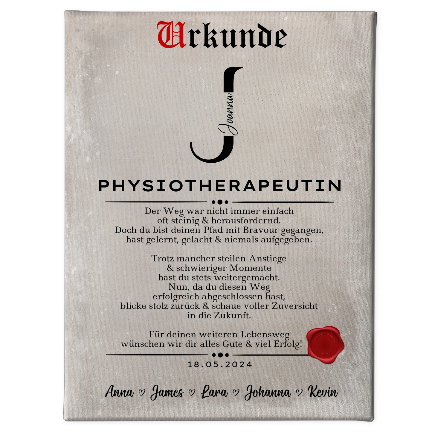 Ausbildungsabschluss Geschenk Physiotherapeutin Leinwand Urkunde 1