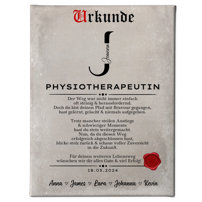 Ausbildungsabschluss Geschenk Physiotherapeutin Leinwand Urkunde 1
