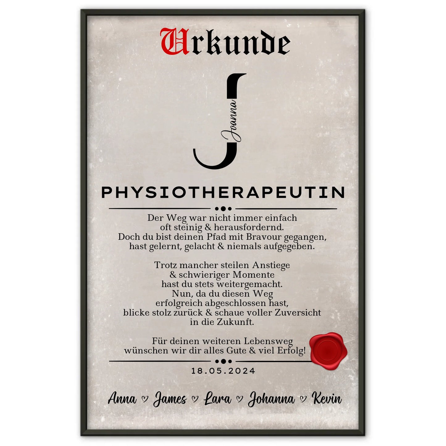 Poster Urkunde Ausbildungsabschluss Geschenk Physiotherapeutin
