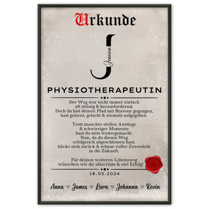 Poster Urkunde Ausbildungsabschluss Geschenk Physiotherapeutin