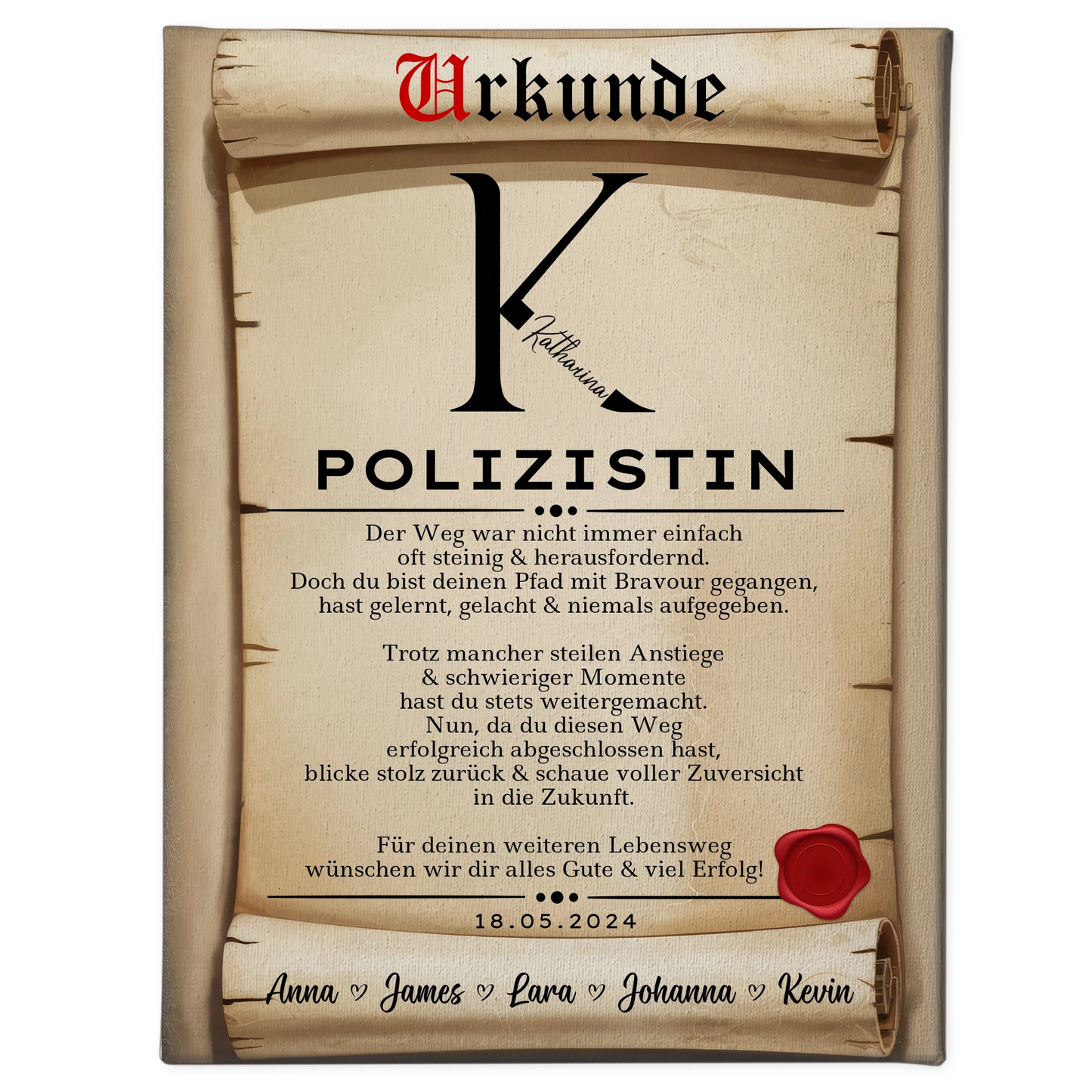 Geschenk Zum Abschluss Ausbildung Polizistin Leinwand Urkunde 1