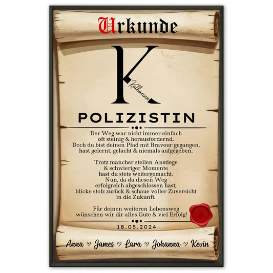 Geschenk Zum Abschluss Ausbildung Polizistin Poster Urkunde