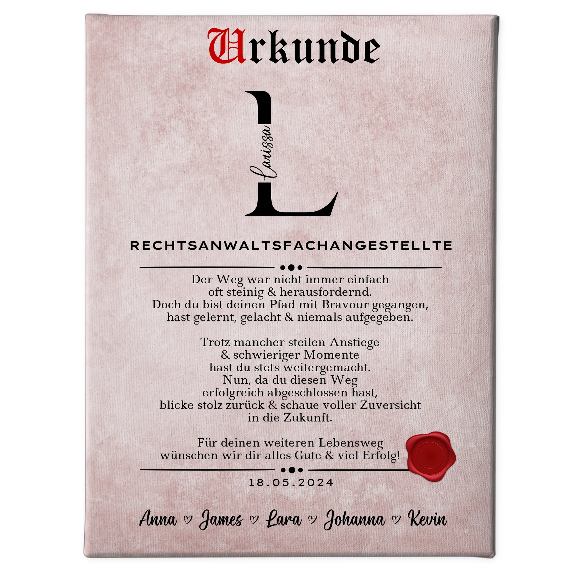 Geschenk Abschluss Ausbildung Rechtsanwaltsfachangestellte Leinwand Urkunde 1