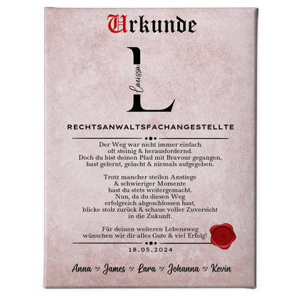 Geschenk Abschluss Ausbildung Rechtsanwaltsfachangestellte Leinwand Urkunde 1