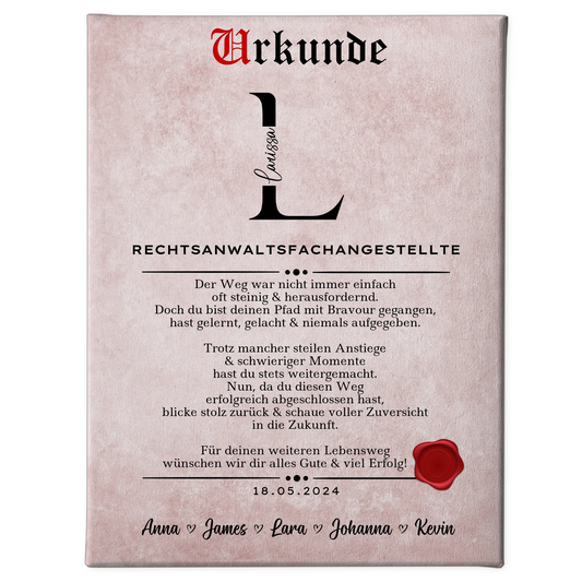 Geschenk Abschluss Ausbildung Rechtsanwaltsfachangestellte Leinwand Urkunde 1
