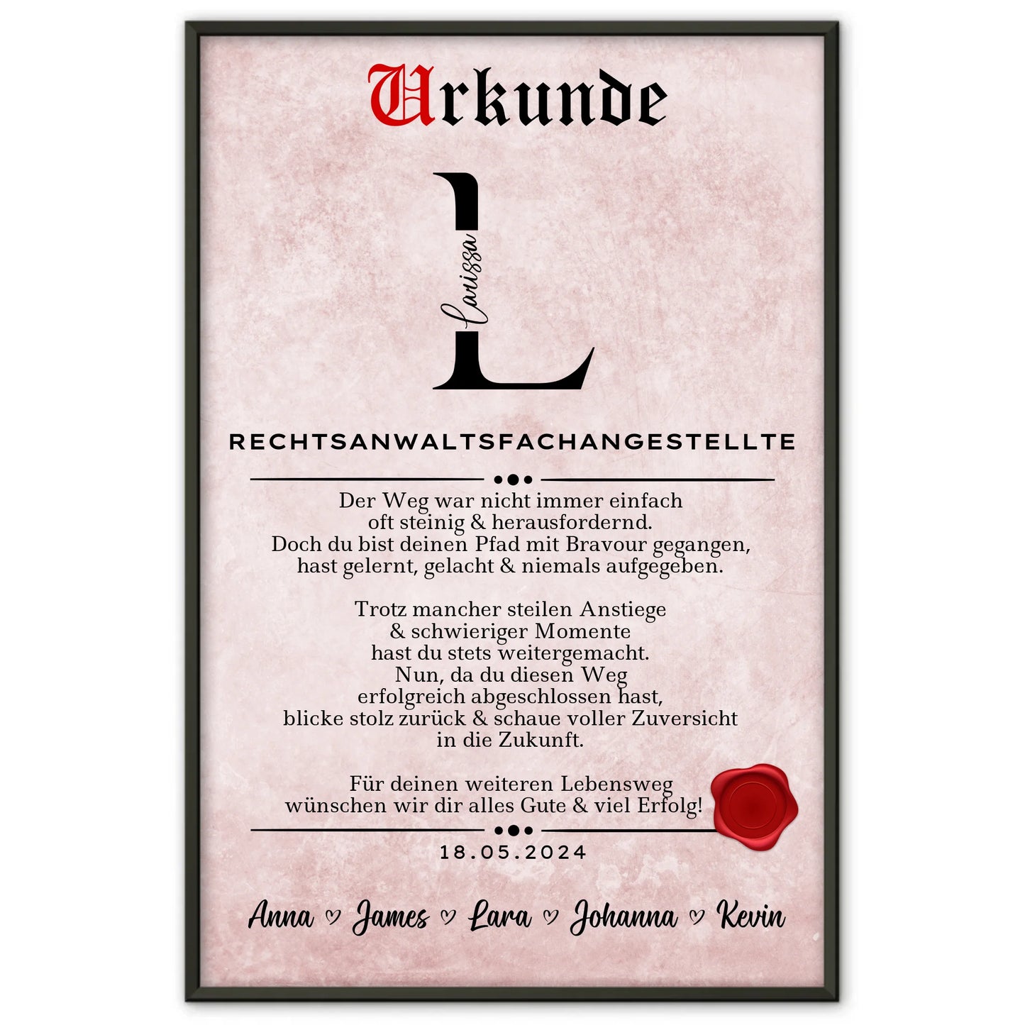 Geschenk Abschluss Ausbildung Poster Urkunde Rechtsanwaltsfachangestellte