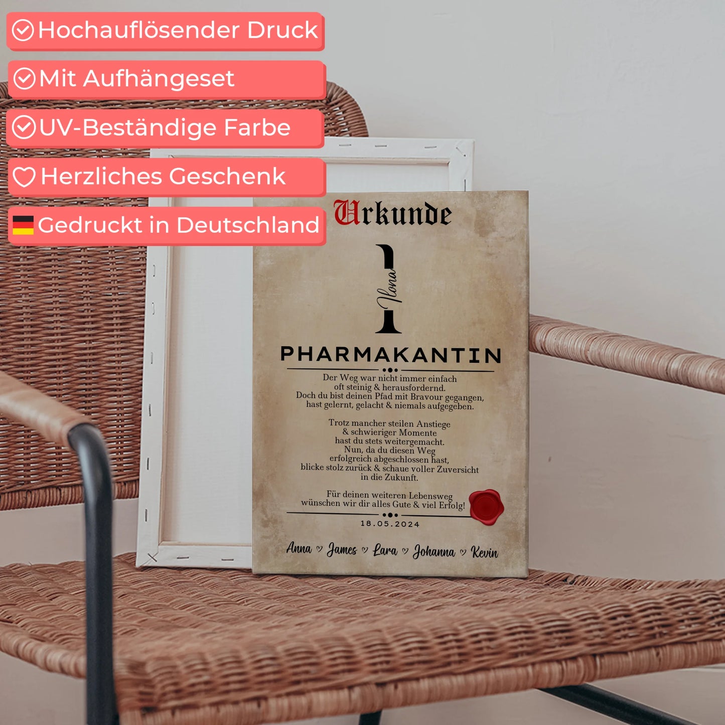 Geschenk Abschluss Ausbildung Pharmakantin Leinwand Urkunde 5