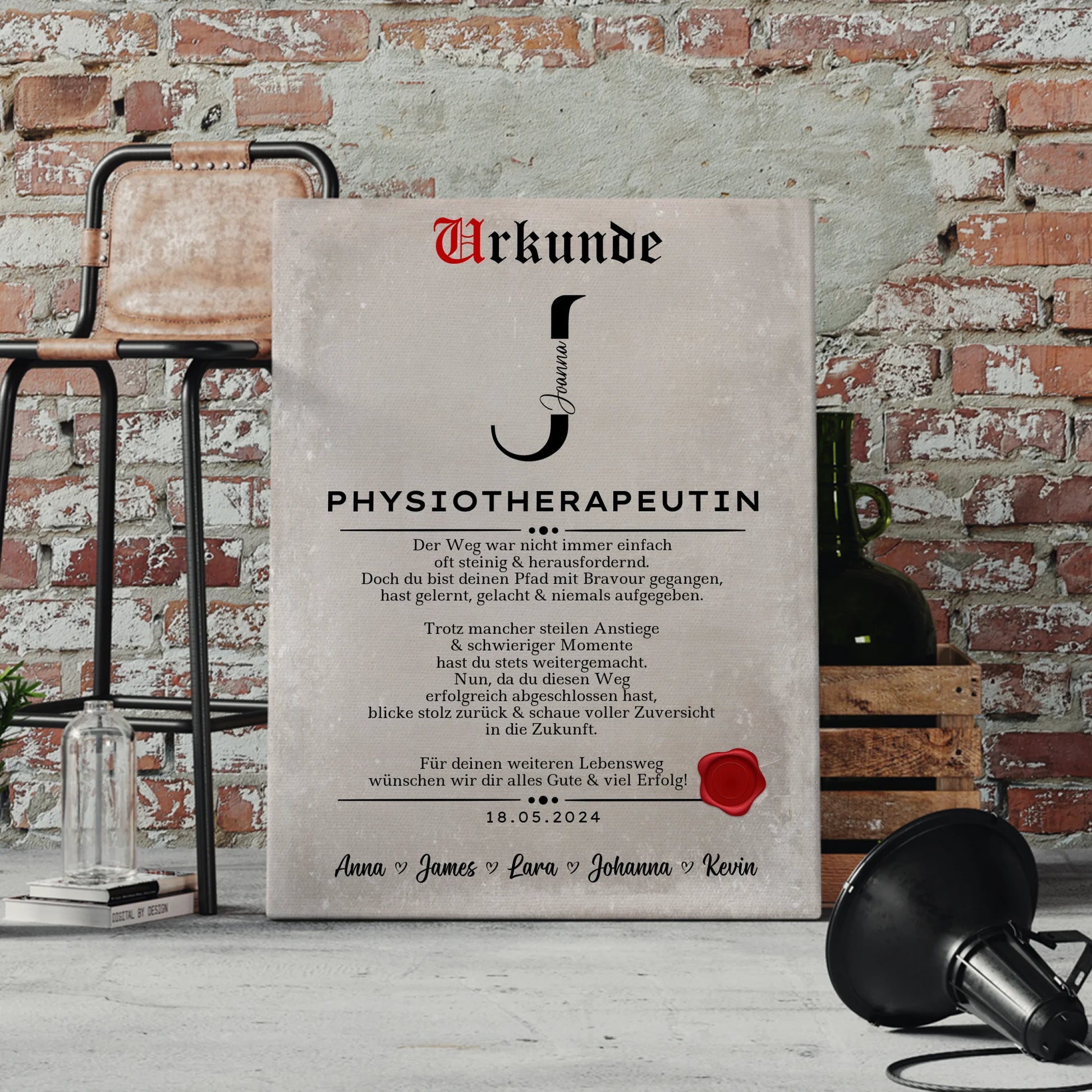 Ausbildungsabschluss Geschenk Physiotherapeutin Leinwand Urkunde 4