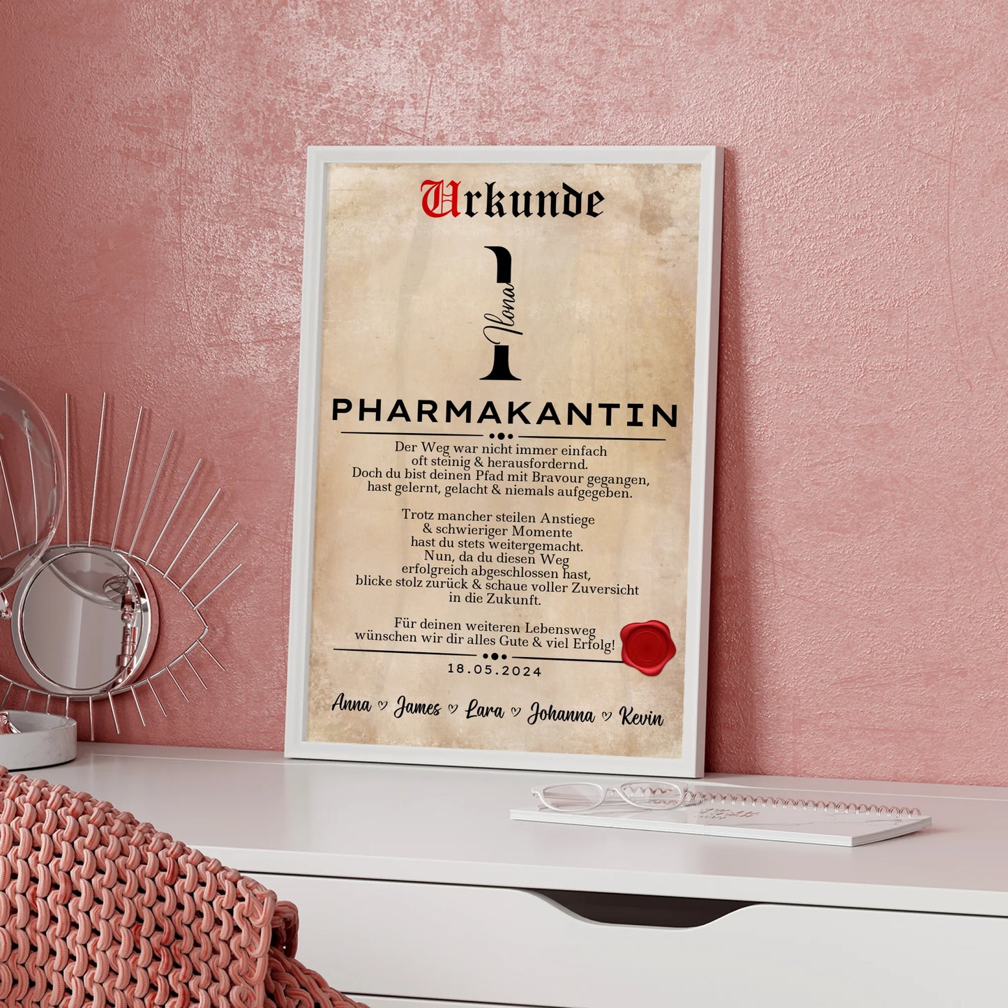 Geschenk Abschluss Ausbildung Poster Urkunde Pharmakantin