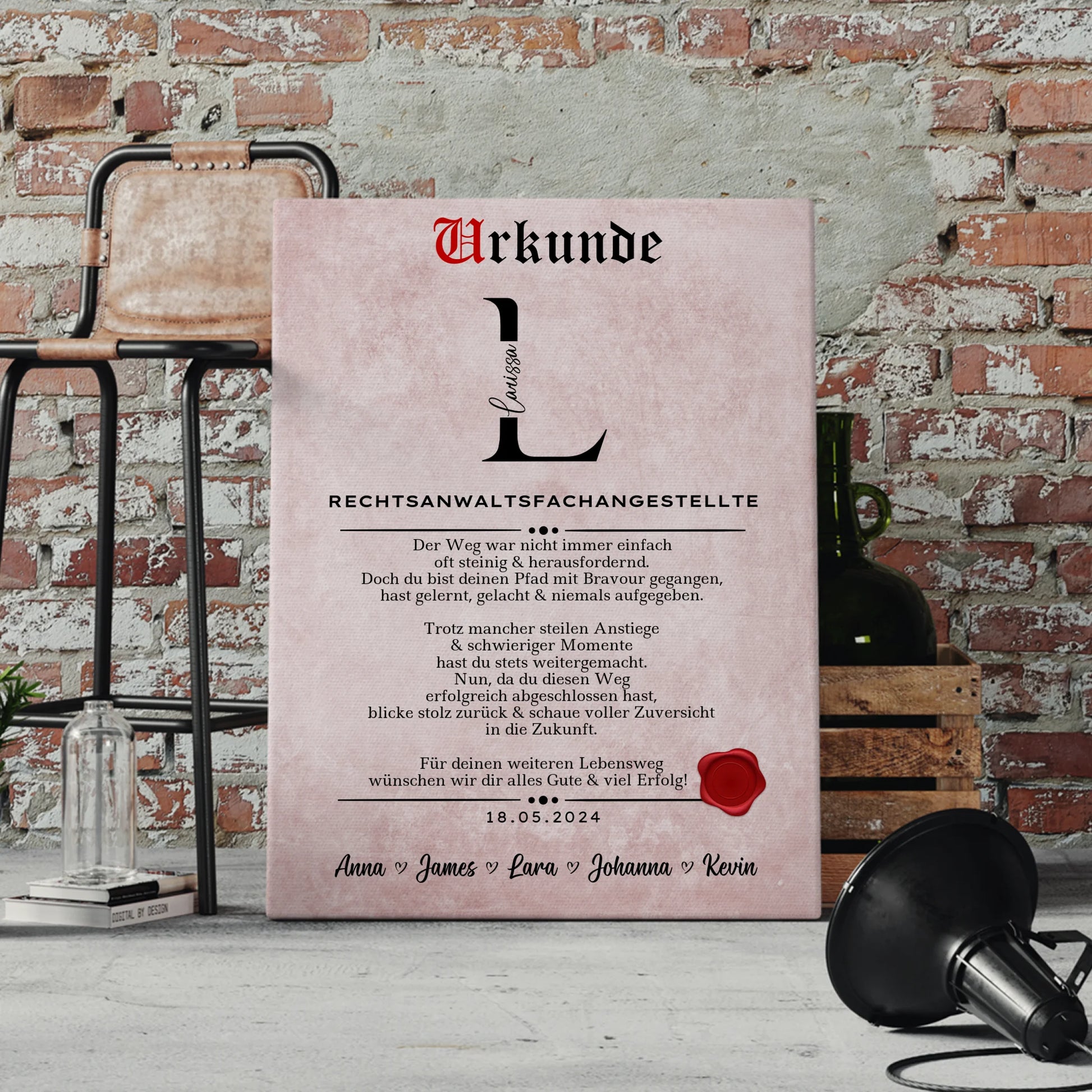 Geschenk Abschluss Ausbildung Rechtsanwaltsfachangestellte Leinwand Urkunde 4