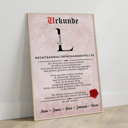 Geschenk Abschluss Ausbildung Poster Urkunde Rechtsanwaltsfachangestellte
