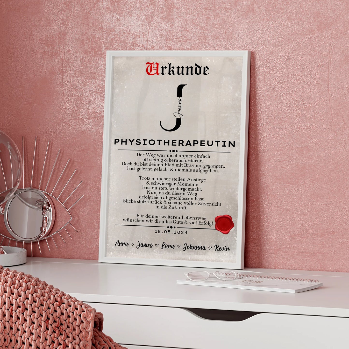 Poster Urkunde Ausbildungsabschluss Geschenk Physiotherapeutin