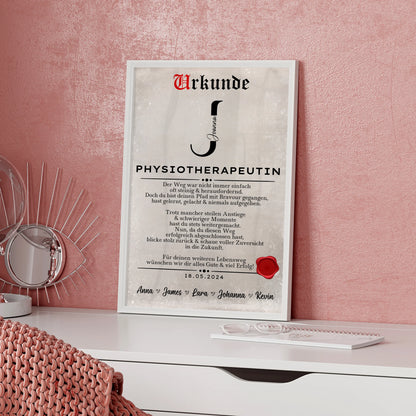 Poster Urkunde Ausbildungsabschluss Geschenk Physiotherapeutin