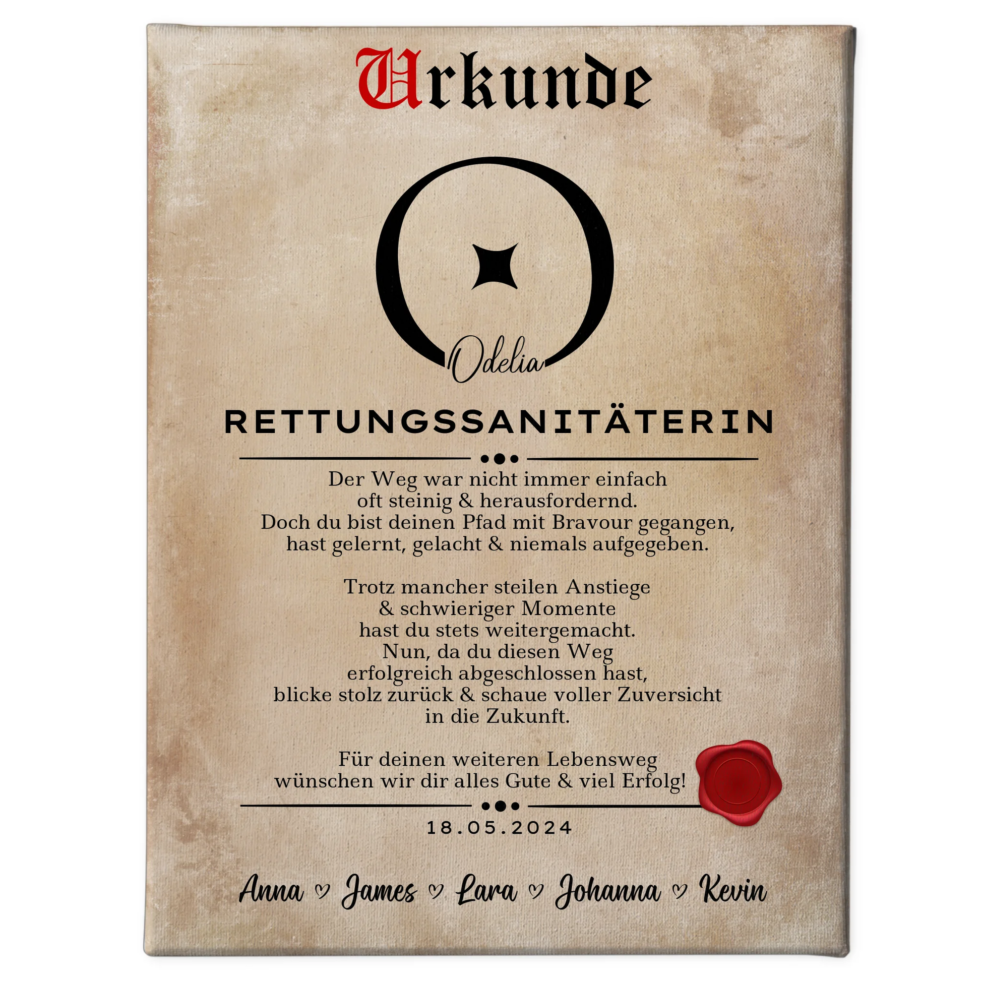 Geschenk Zum Abschluss Ausbildung Rettungssanitäterin Leinwand Urkunde 1