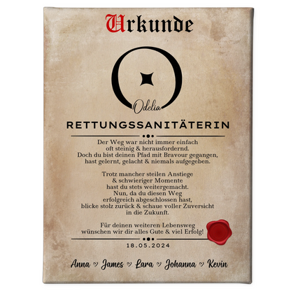 Geschenk Zum Abschluss Ausbildung Rettungssanitäterin Leinwand Urkunde 1