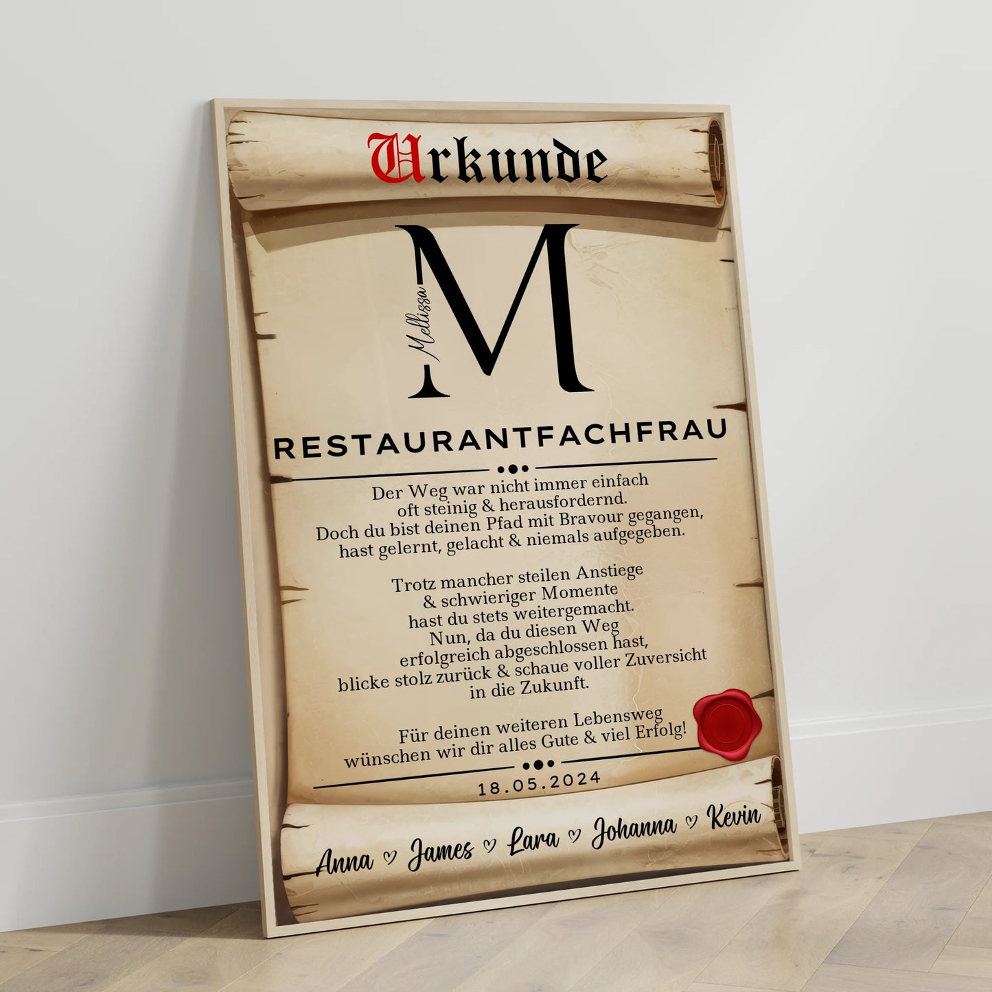 Ausbildungsabschluss Geschenk Restaurantfachfrau Poster Urkunde personalisiert