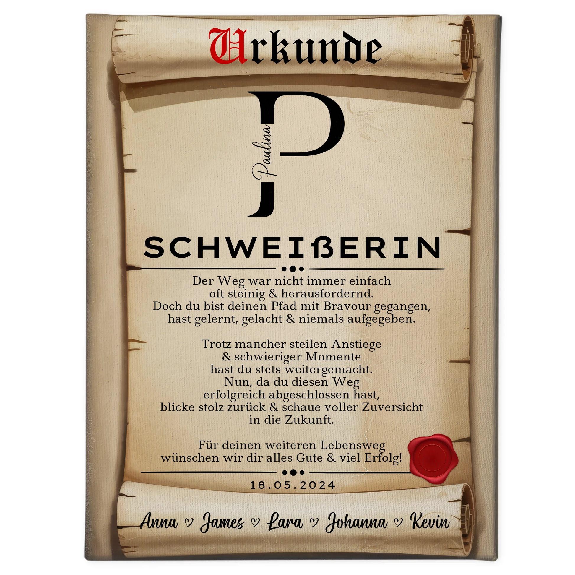 Geschenk Abschluss Ausbildung Schweißerin Leinwand Urkunde 1