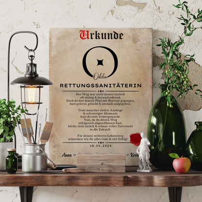 Geschenk Zum Abschluss Ausbildung Rettungssanitäterin Leinwand Urkunde 3