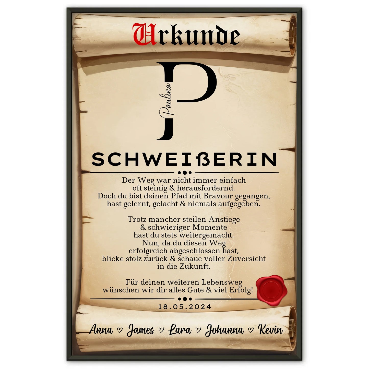 Geschenk Abschluss Ausbildung Schweißerin Poster Urkunde