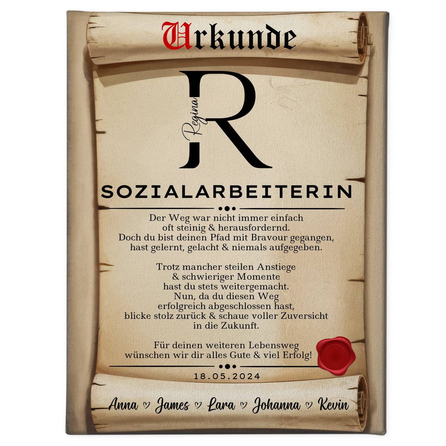 Ausbildungsabschluss Geschenk Sozialarbeiterin Leinwand Urkunde 1