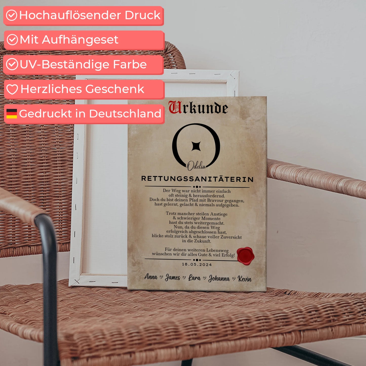 Geschenk Zum Abschluss Ausbildung Rettungssanitäterin Leinwand Urkunde 5