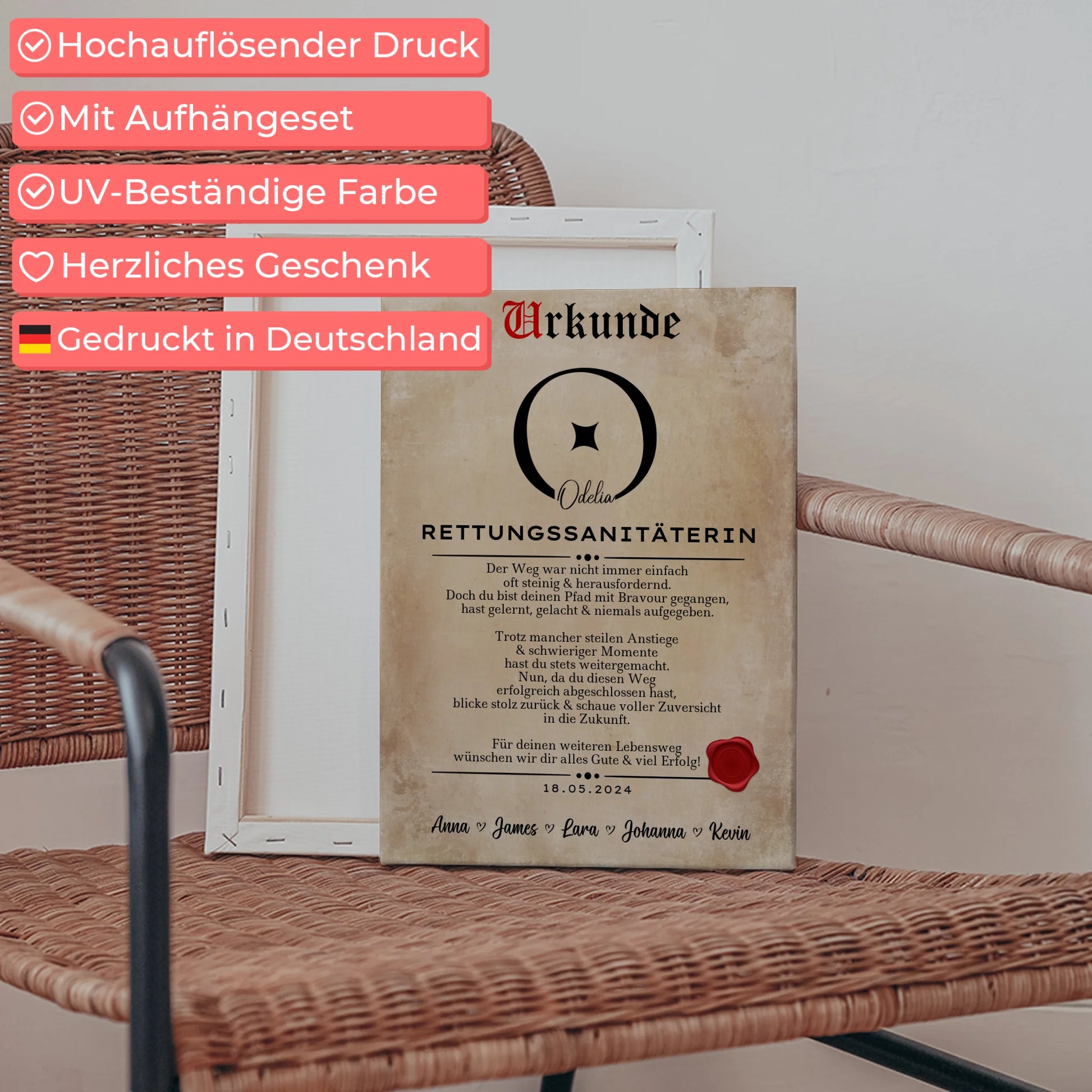 Geschenk Zum Abschluss Ausbildung Rettungssanitäterin Leinwand Urkunde 5