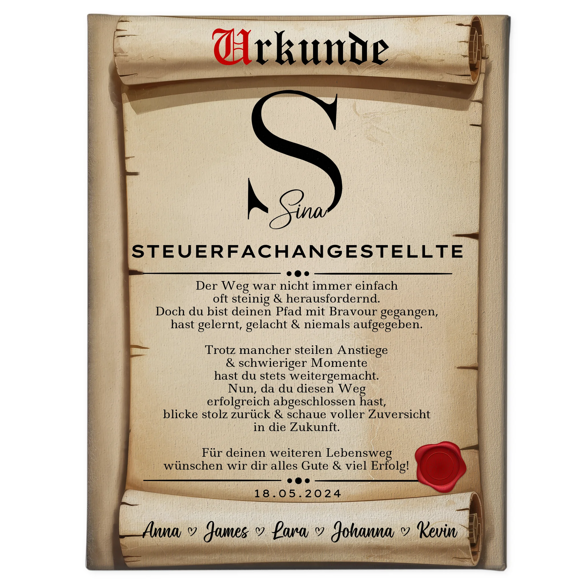 Geschenk Zum Abschluss Ausbildung Steuerfachangestellte Leinwand Urkunde 1