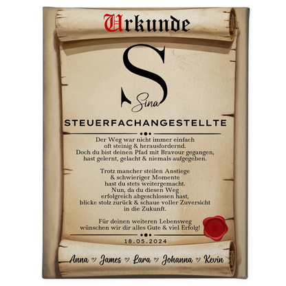 Geschenk Zum Abschluss Ausbildung Steuerfachangestellte Leinwand Urkunde 1