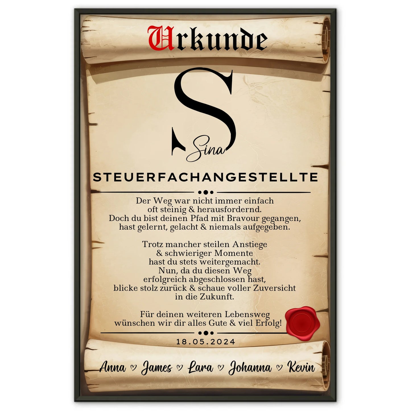 Geschenk Zum Abschluss Ausbildung Steuerfachangestellte Poster Urkunde Personalisiert