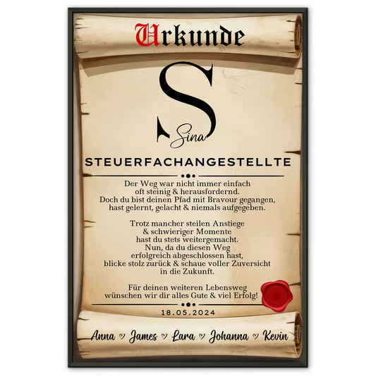 Geschenk Zum Abschluss Ausbildung Steuerfachangestellte Poster Urkunde Personalisiert