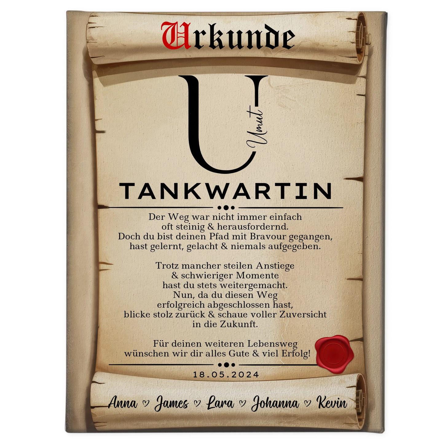 Ausbildungsabschluss Geschenk Tankwartin Leinwand Urkunde 1