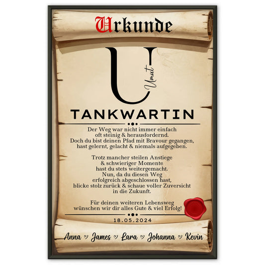 Ausbildungsabschluss Geschenk Tankwartin Poster Urkunde