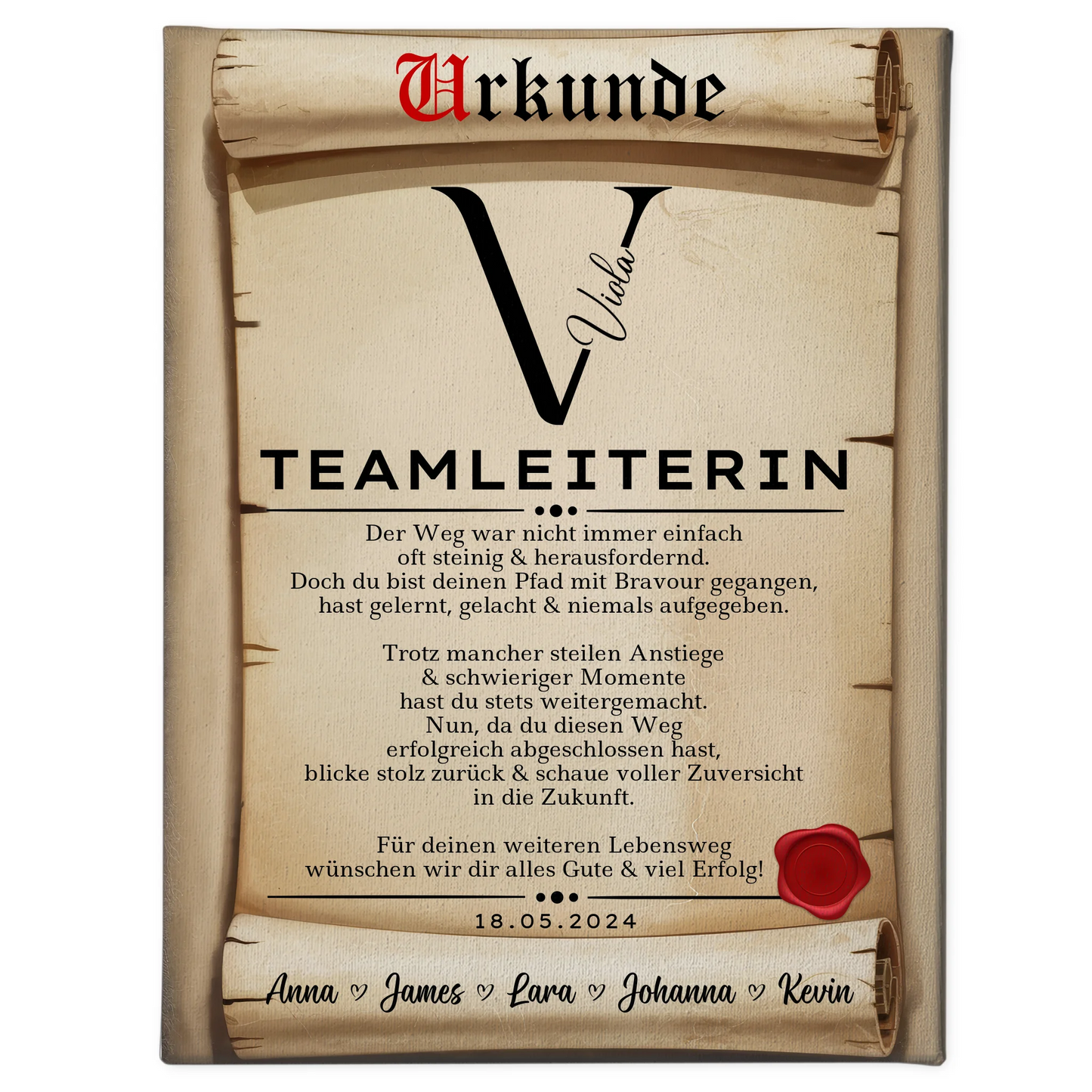 Geschenk Zum Abschluss Ausbildung Teamleiterin Leinwand Urkunde 1