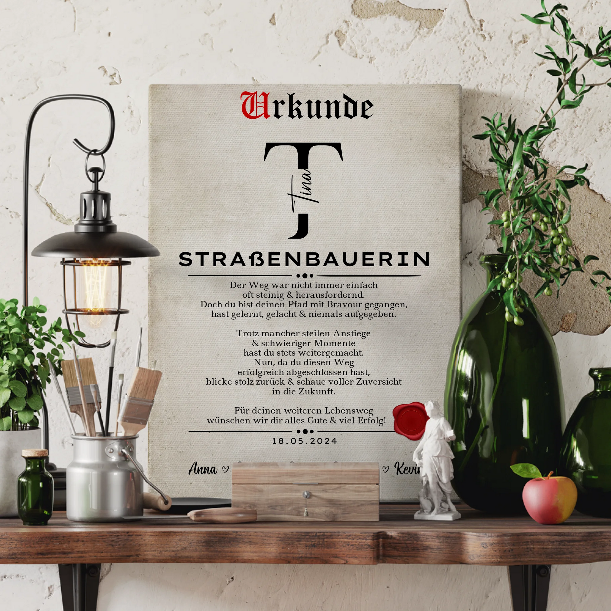 Geschenk Abschluss Ausbildung Straßenbauerin Leinwand Urkunde 3