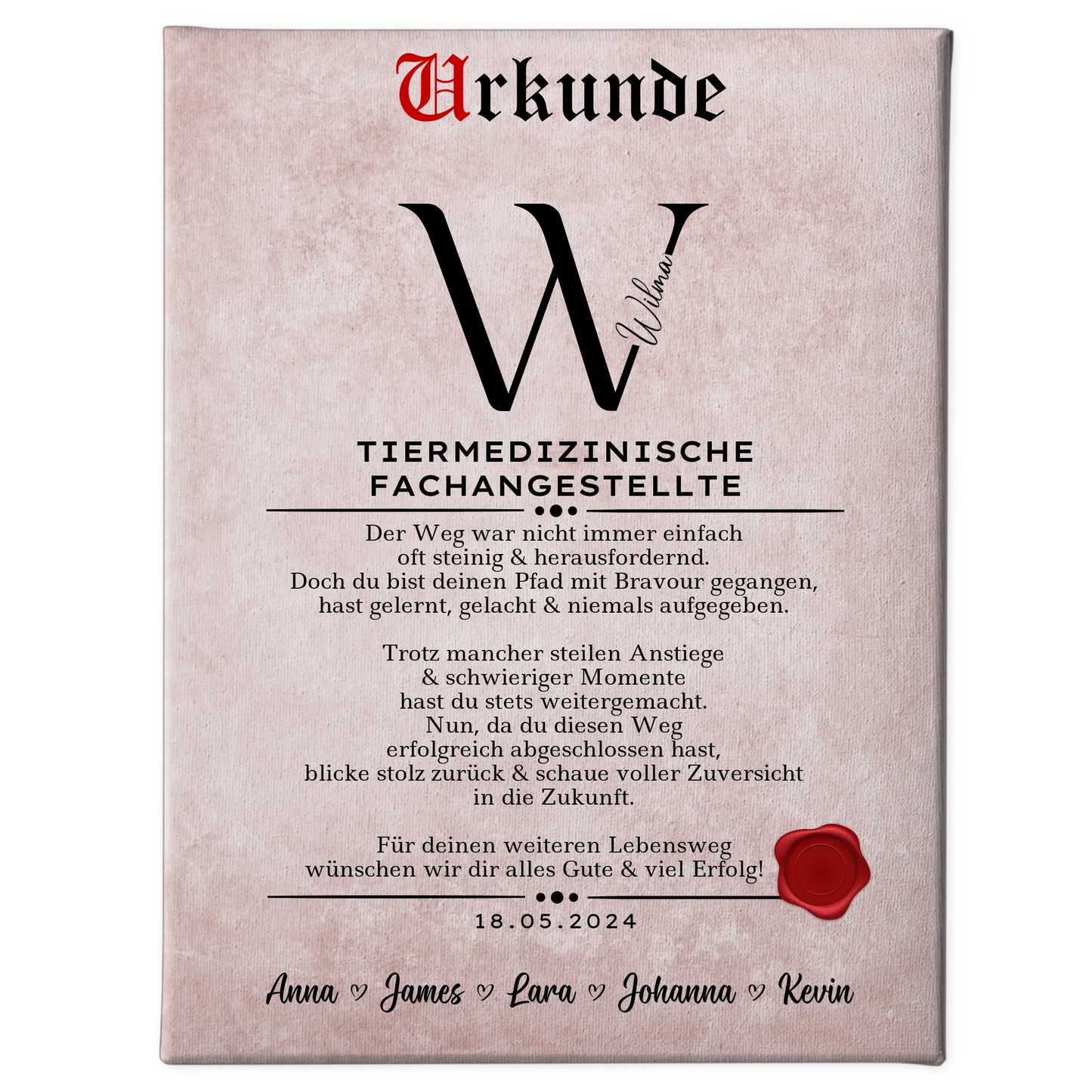 Geschenk Abschluss Ausbildung Tiermedizinische Fachangestellte Leinwand Urkunde 1