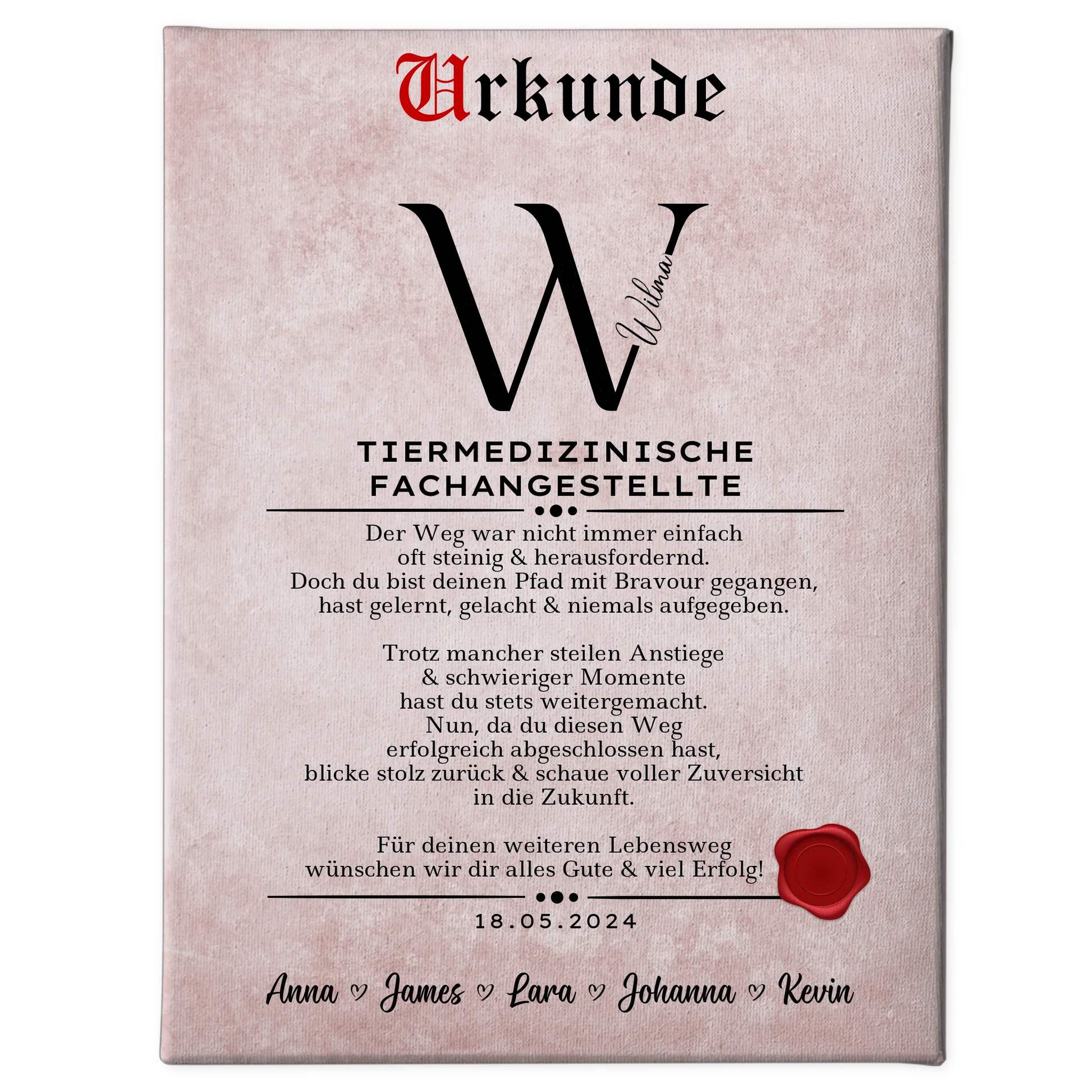 Geschenk Abschluss Ausbildung Tiermedizinische Fachangestellte Leinwand Urkunde 1