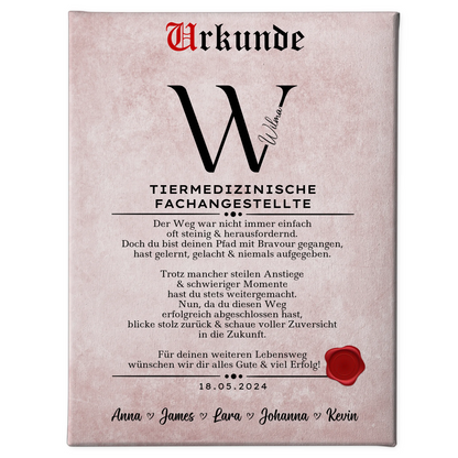 Geschenk Abschluss Ausbildung Tiermedizinische Fachangestellte Leinwand Urkunde 1