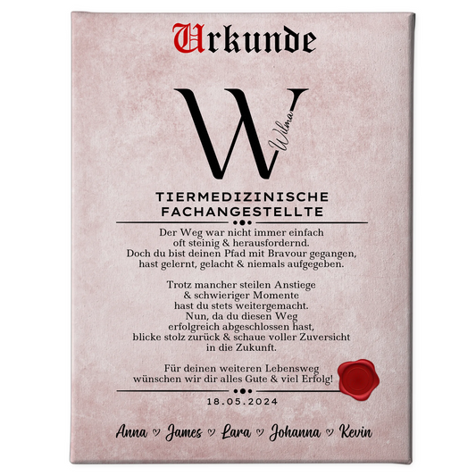 Geschenk Abschluss Ausbildung Tiermedizinische Fachangestellte Leinwand Urkunde 1