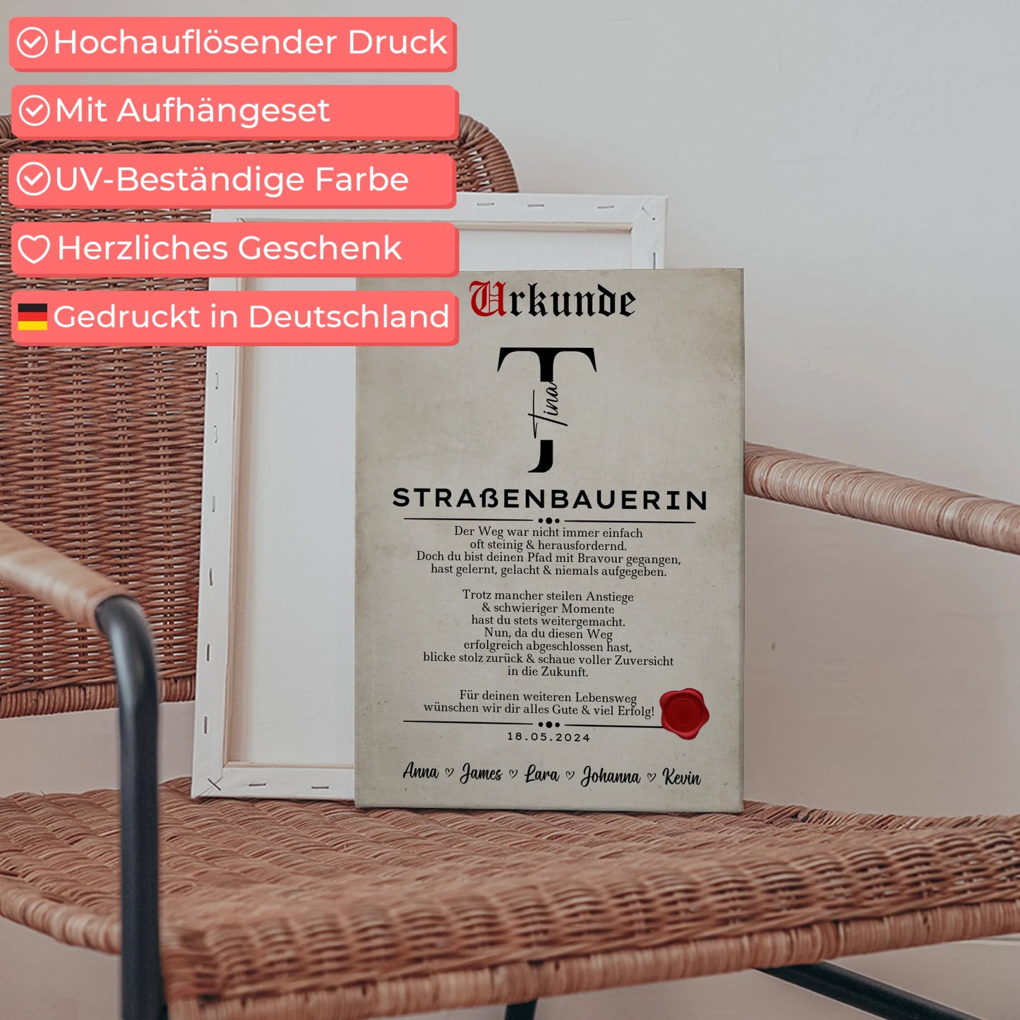 Geschenk Abschluss Ausbildung Straßenbauerin Leinwand Urkunde 5