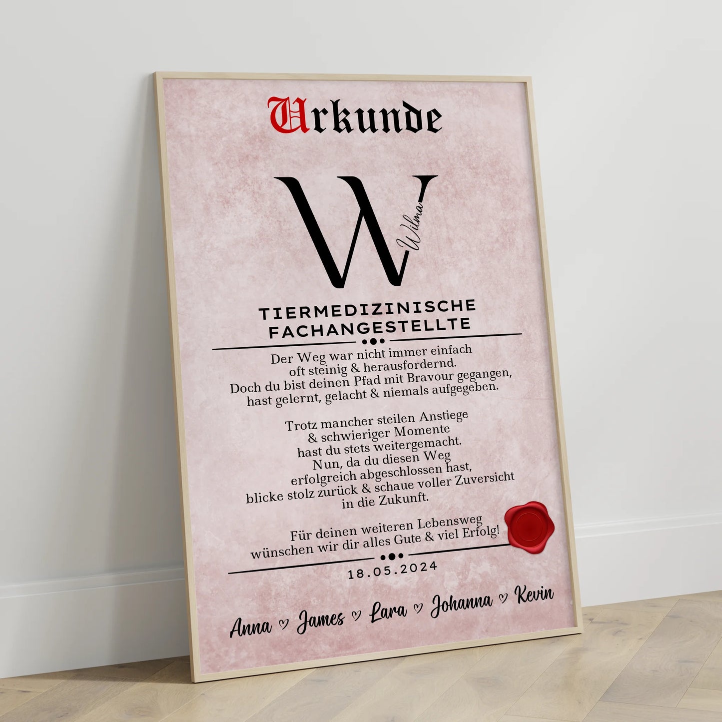 Geschenk Abschluss Ausbildung Tiermedizinische Fachangestellte Poster Urkunde personalisiert