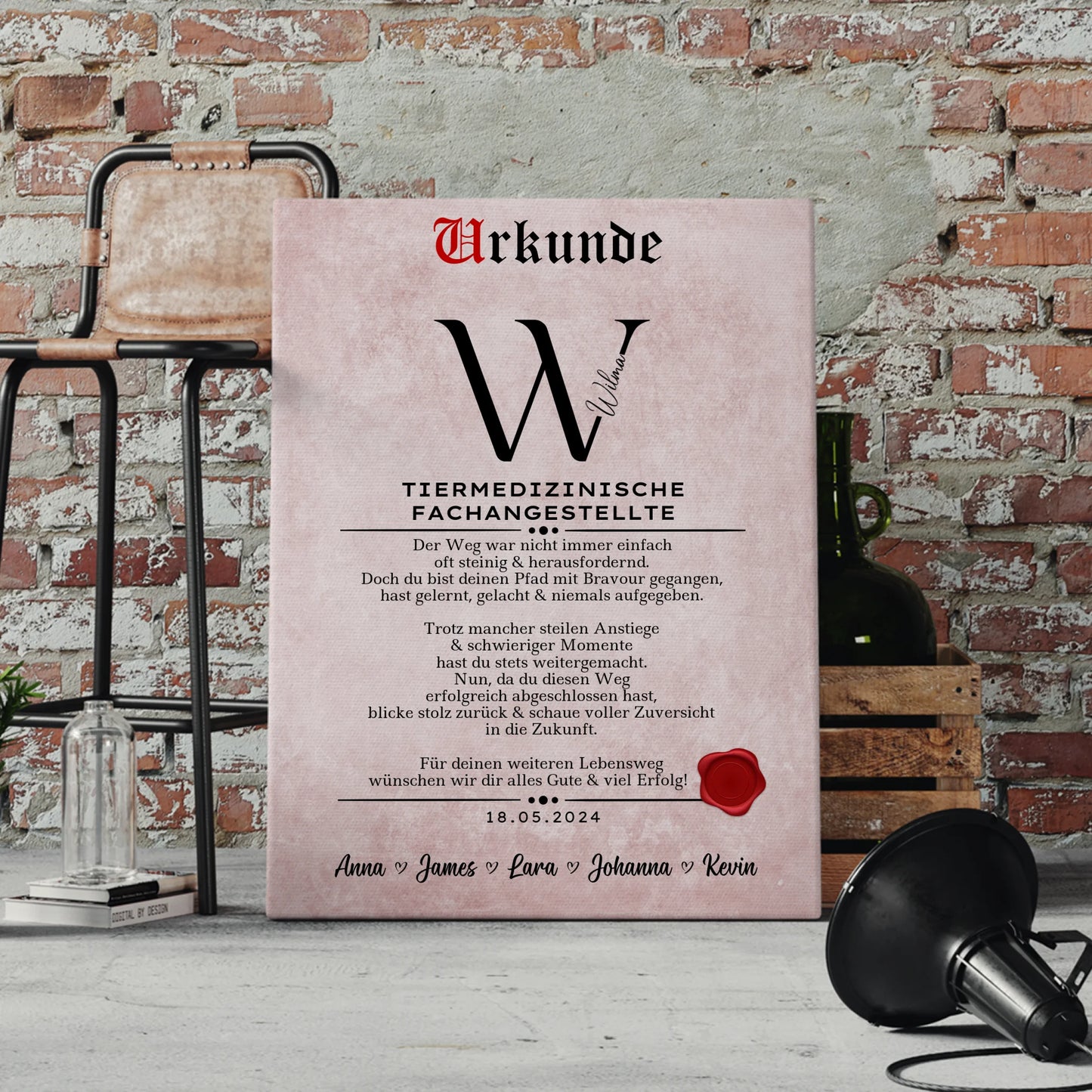 Geschenk Abschluss Ausbildung Tiermedizinische Fachangestellte Leinwand Urkunde 4