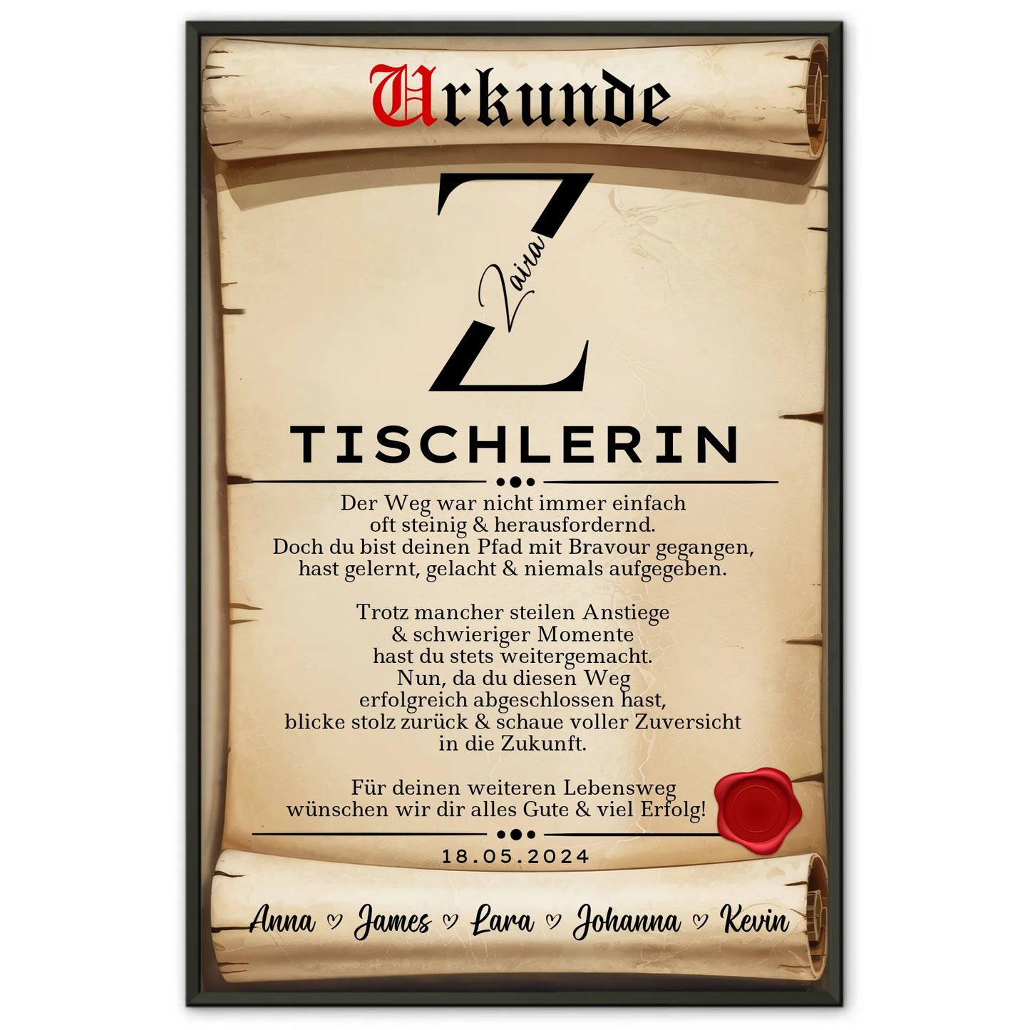 Ausbildungsabschluss Geschenk Tischlerin Poster Urkunde