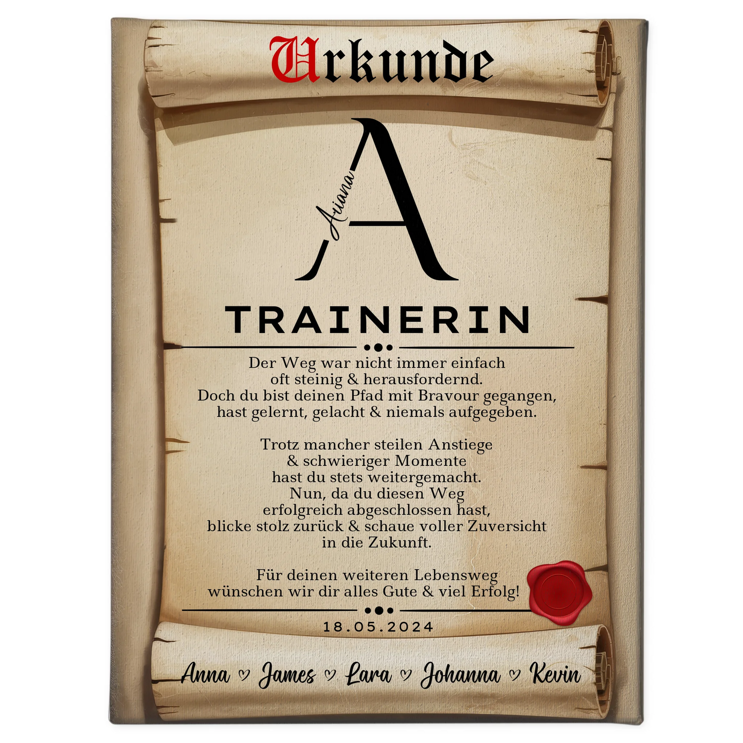 Geschenk Zum Abschluss Ausbildung Trainerin Leinwand Urkunde 1