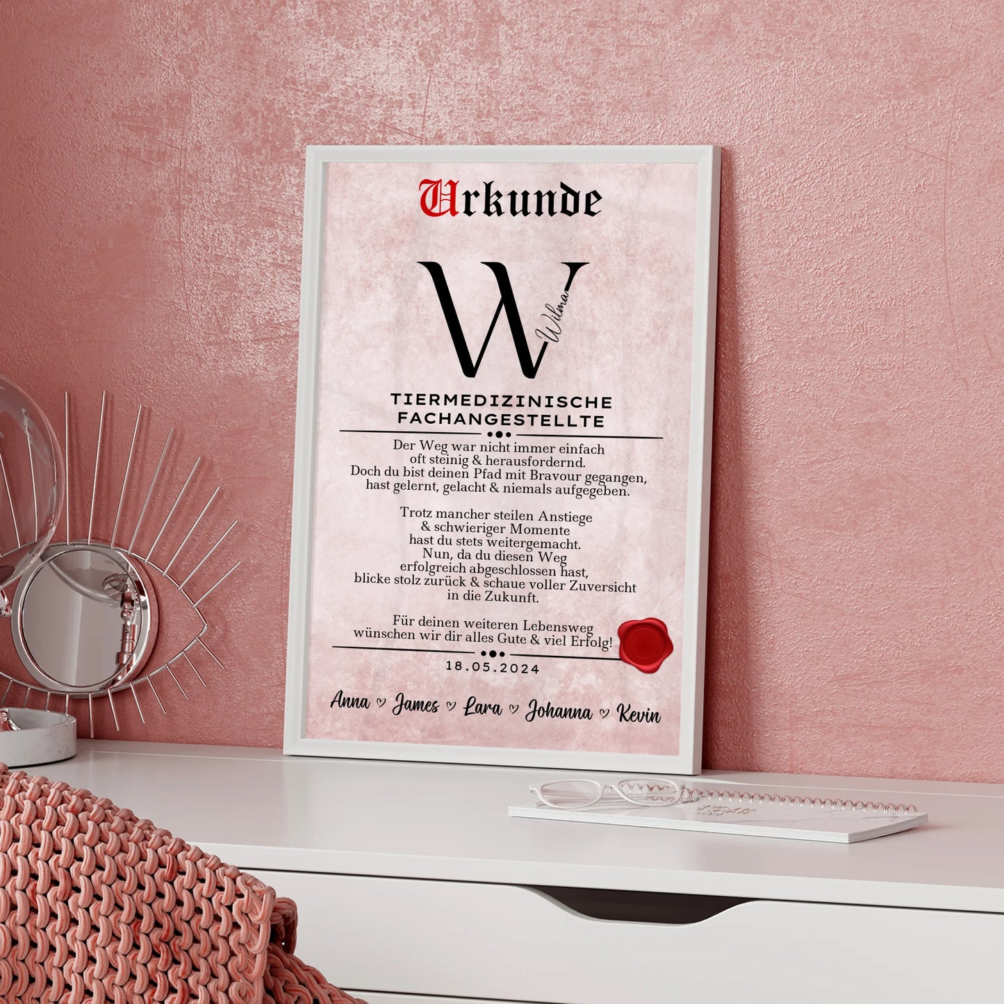 Geschenk Abschluss Ausbildung Tiermedizinische Fachangestellte Poster Urkunde personalisiert