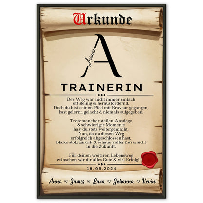 Geschenk Zum Abschluss Ausbildung Trainerin Poster Urkunde