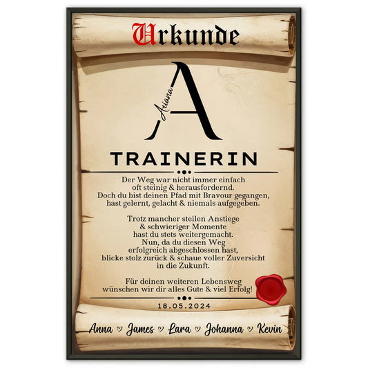 Geschenk Zum Abschluss Ausbildung Trainerin Poster Urkunde