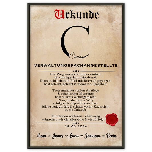 Ausbildungsabschluss Geschenk Verwaltungsfachangestellte Poster Urkunde personalisiert